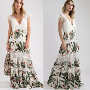 PatBo NWT Tropical Print Lace Trim Maxi Dress